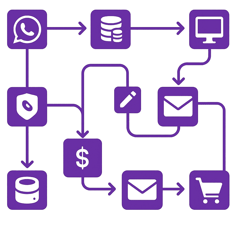 Representación de los flujos de integraciones entre herramientas para realizar procesos de automatización con inteligencia artificial
