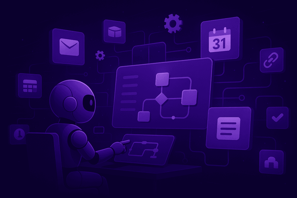 Robot de Bravos AI trabajando en flujos de automatización de procesos con inteligencia artificial