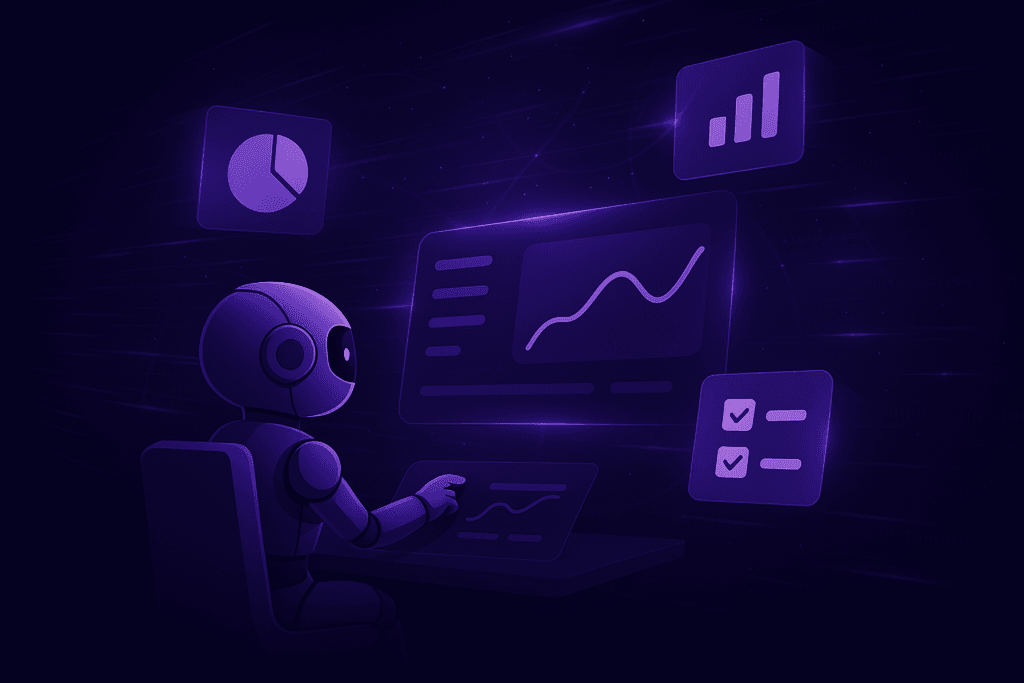 Robot de Bravos AI realizando servicios de reportes automatizados con inteligencia artificial con Power BI